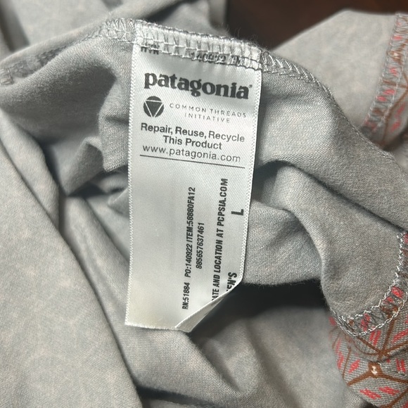 PATAGONIA Bay Laurel Faux Wrap Geometric Knot Back Stretch Dress Women Size L - Picture 13 of 13